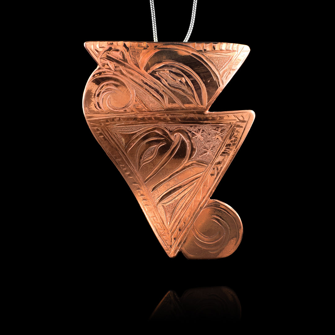 Wolf and Moon with Stars Copper Pendant