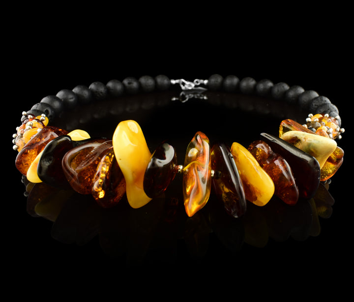 Amber Lava Beaded Necklace - Artina's Jewellery