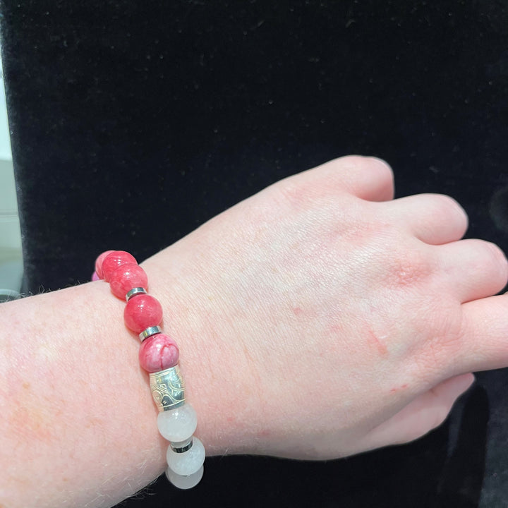Rose Quartz and Pink Agate Bracelet with Hummingbird Spirit Bead - Artina's Jewellery