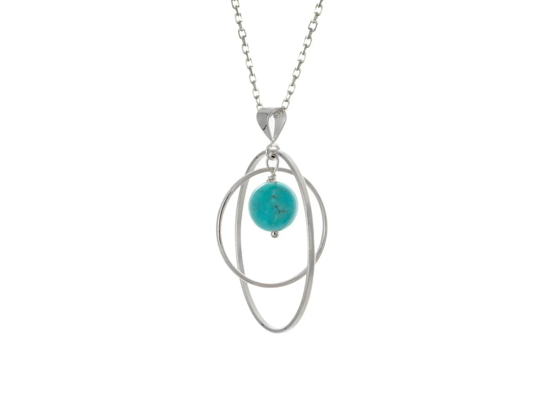 Orbit Silver Hoop Pendant Turquoise Necklace - Artina's Jewellery