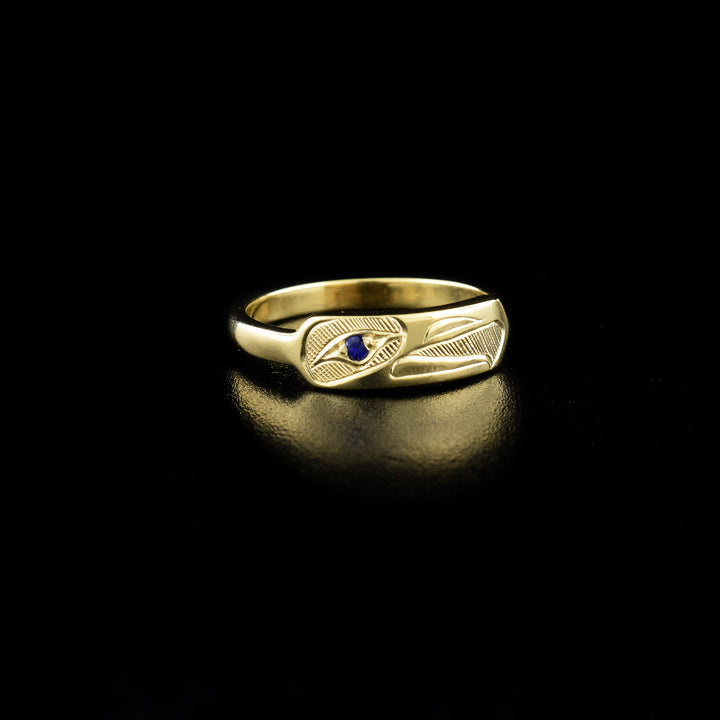 14K Gold Eagle Stacker Ring with Sapphire - Artina's Jewellery