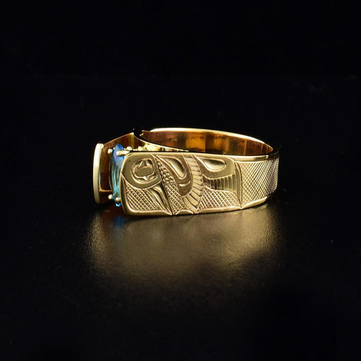 14K Gold Hummingbird Ring with London Blue Topaz