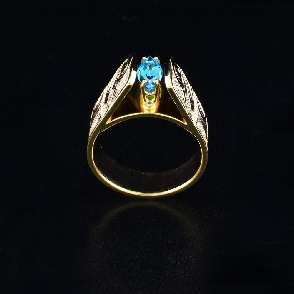 14K Gold Hummingbird Ring with London Blue Topaz