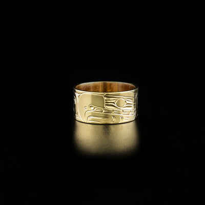 14K Gold Eagle Ring by Harold Alfred. Design depicts the head of an eagle with a large wing carved behind the head.