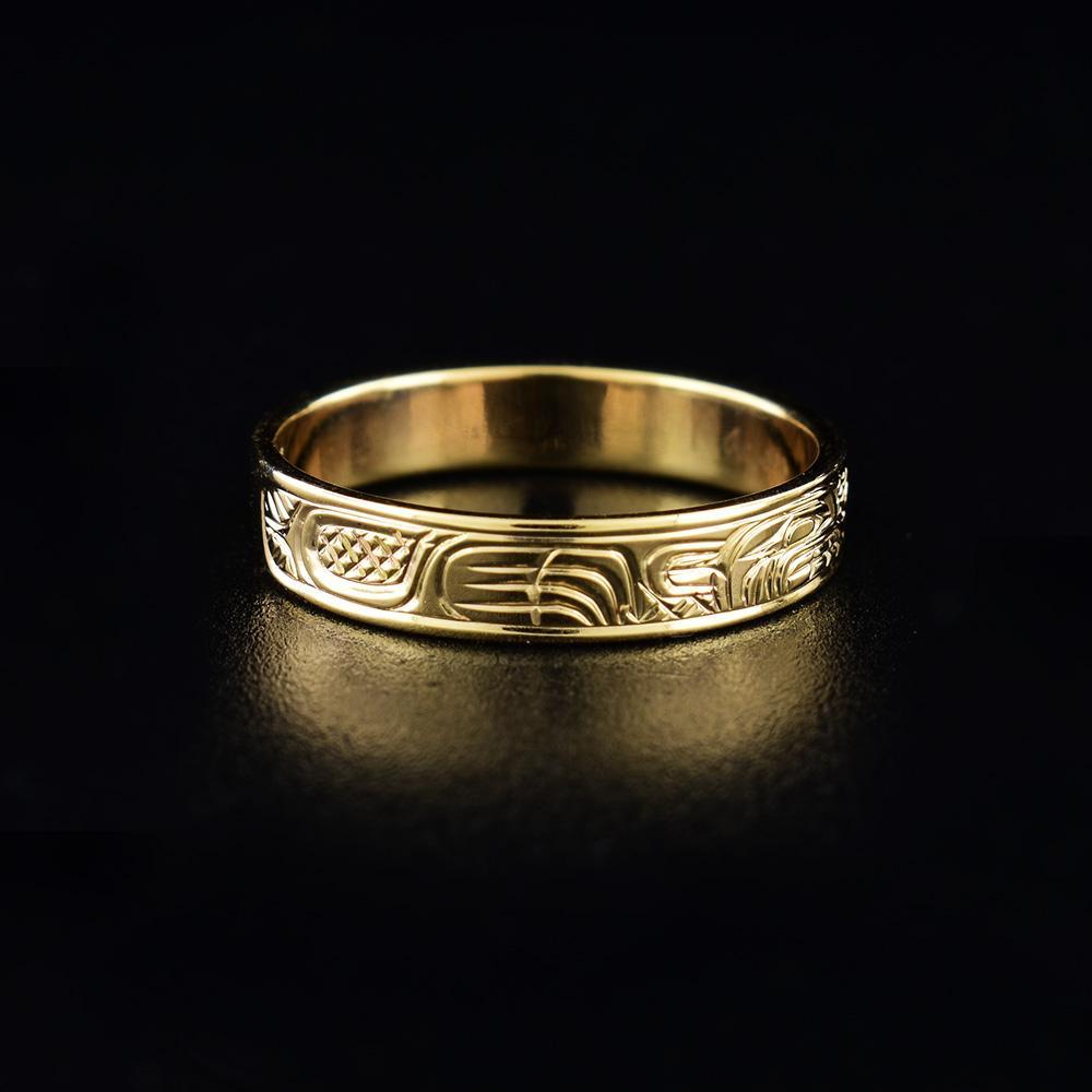 14K Gold Wolf & Raven Ring (1/8")