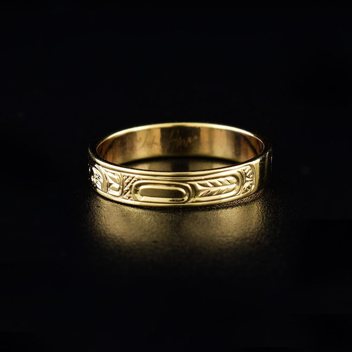 14K Gold Wolf & Raven Ring (1/8")