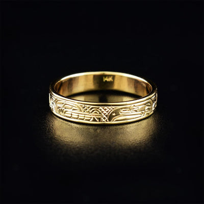 14K Gold Wolf & Raven Ring (1/8")