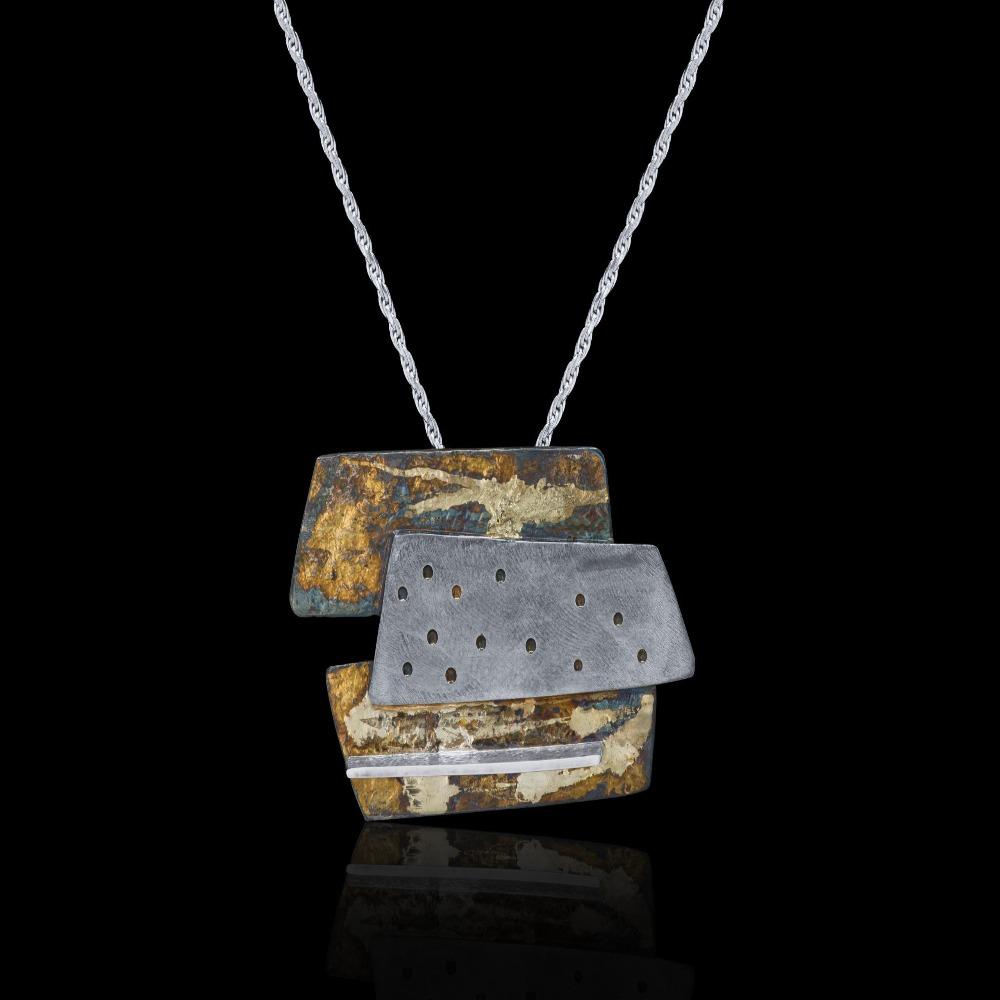oxidized sterling silver structural pendant handmade