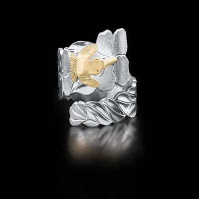 Sterling Silver and 14K Gold Hummingbird Hibiscus Wrap Ring