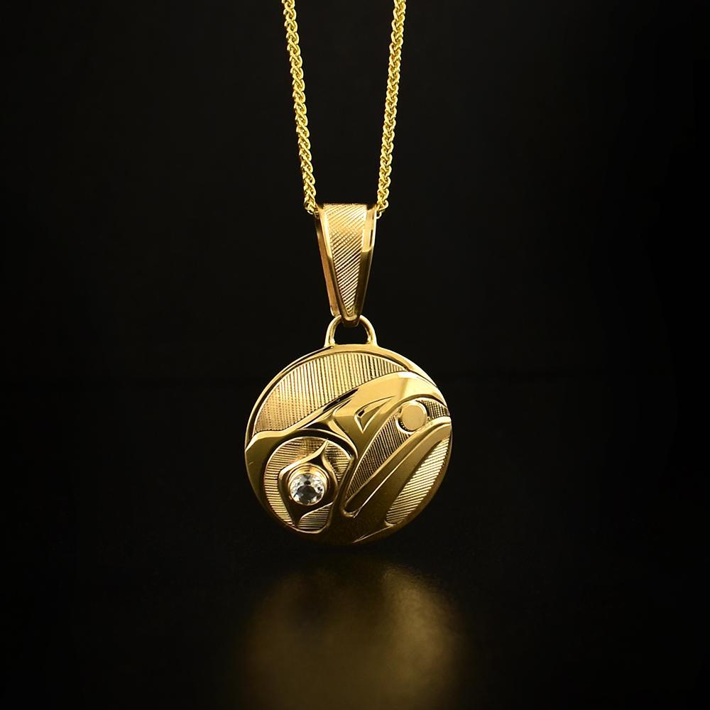 14k Raven Pendant with White Sapphire