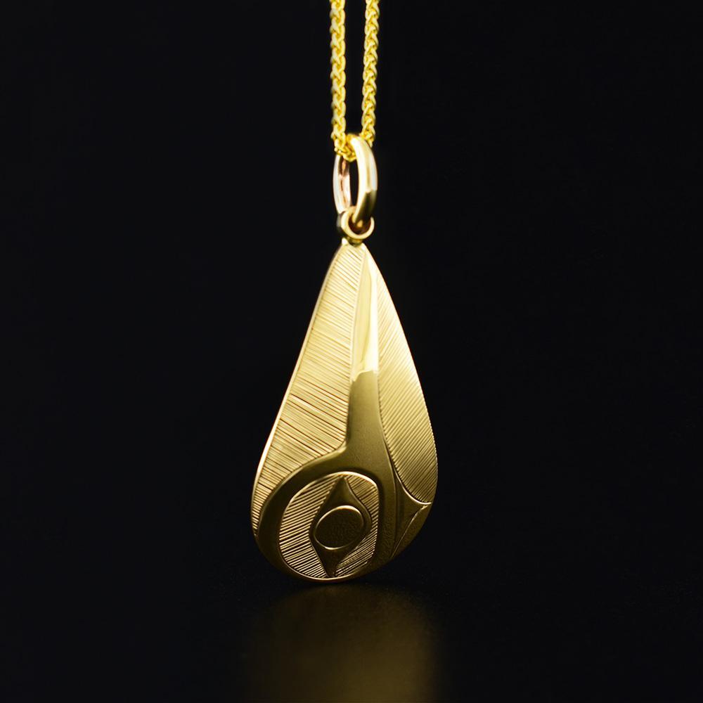 14k Gold Hummingbird Teardrop Pendant