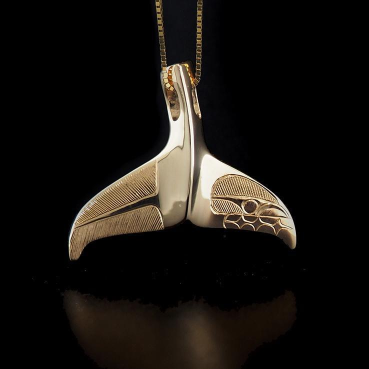 Solid 14k Gold Hand Carved Whale Tail