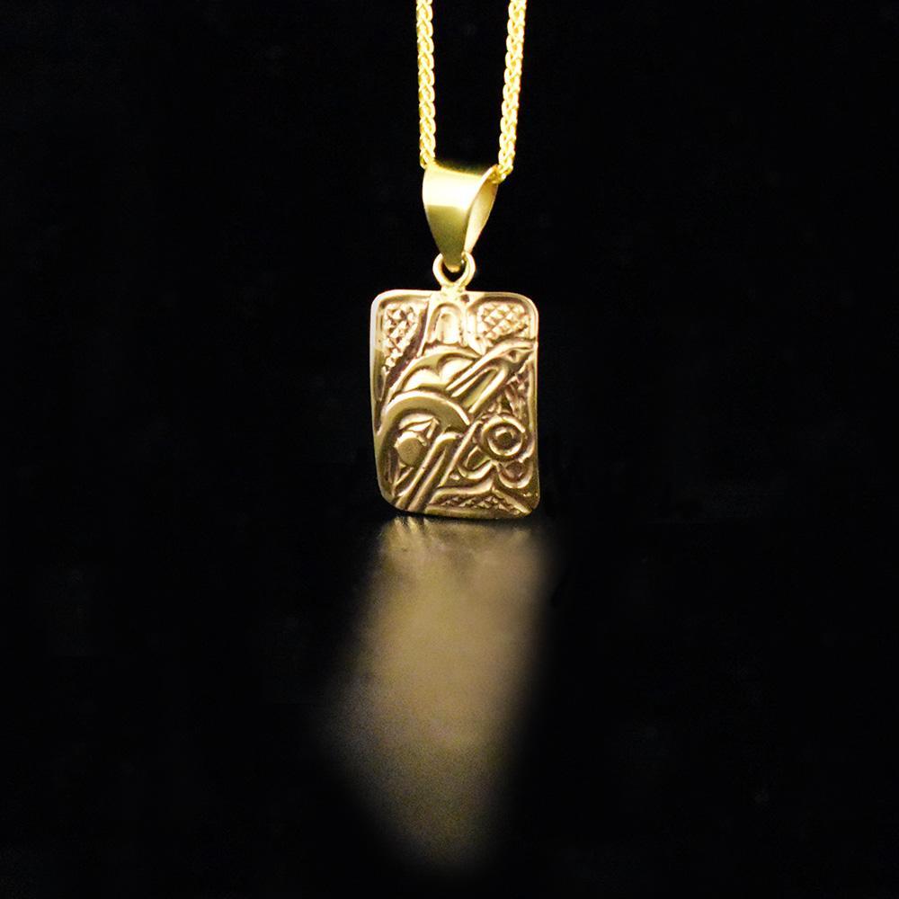 14K Gold Rectangular Orca Pendant