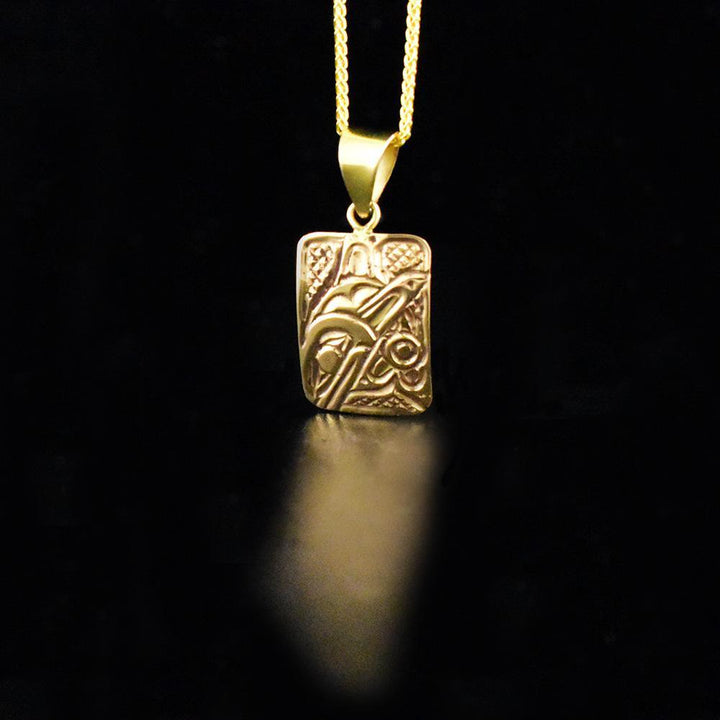 14K Gold Rectangular Orca Pendant