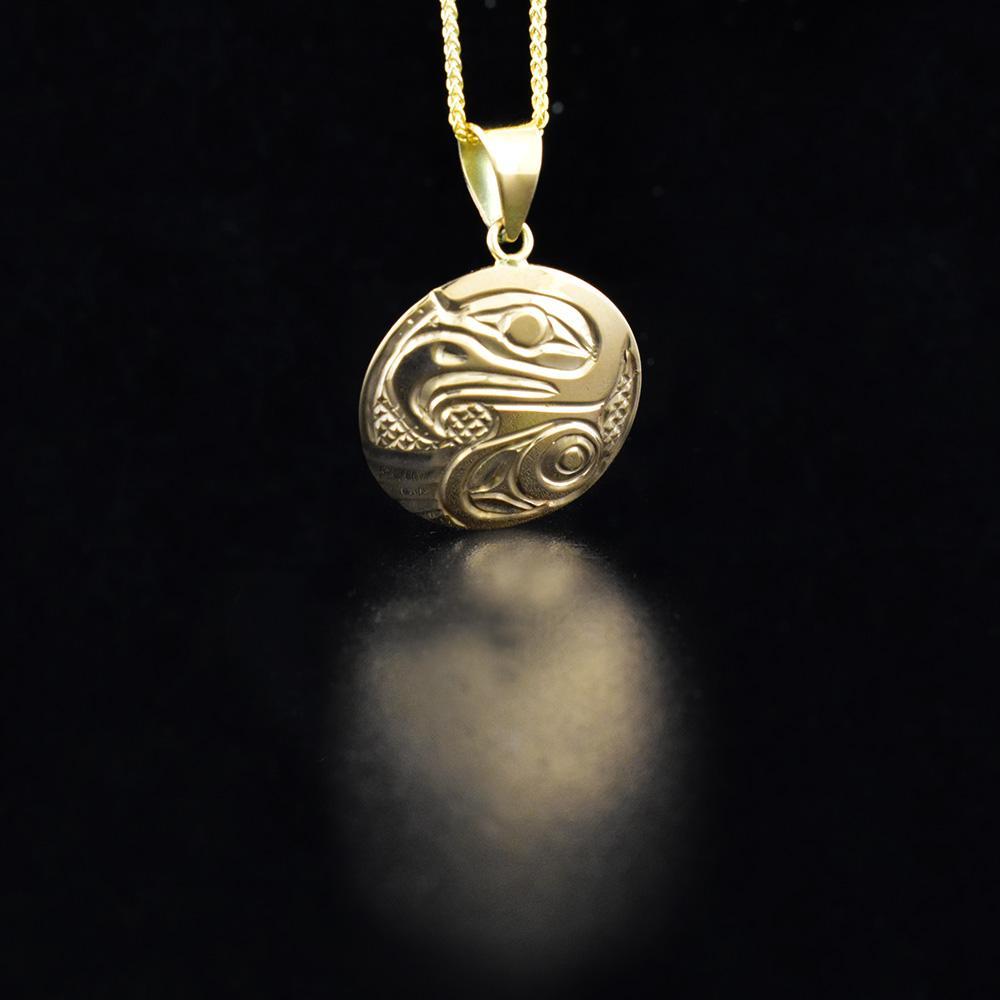 14K Gold Round Eagle Pendant