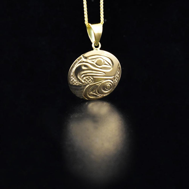 14K Gold Round Eagle Pendant