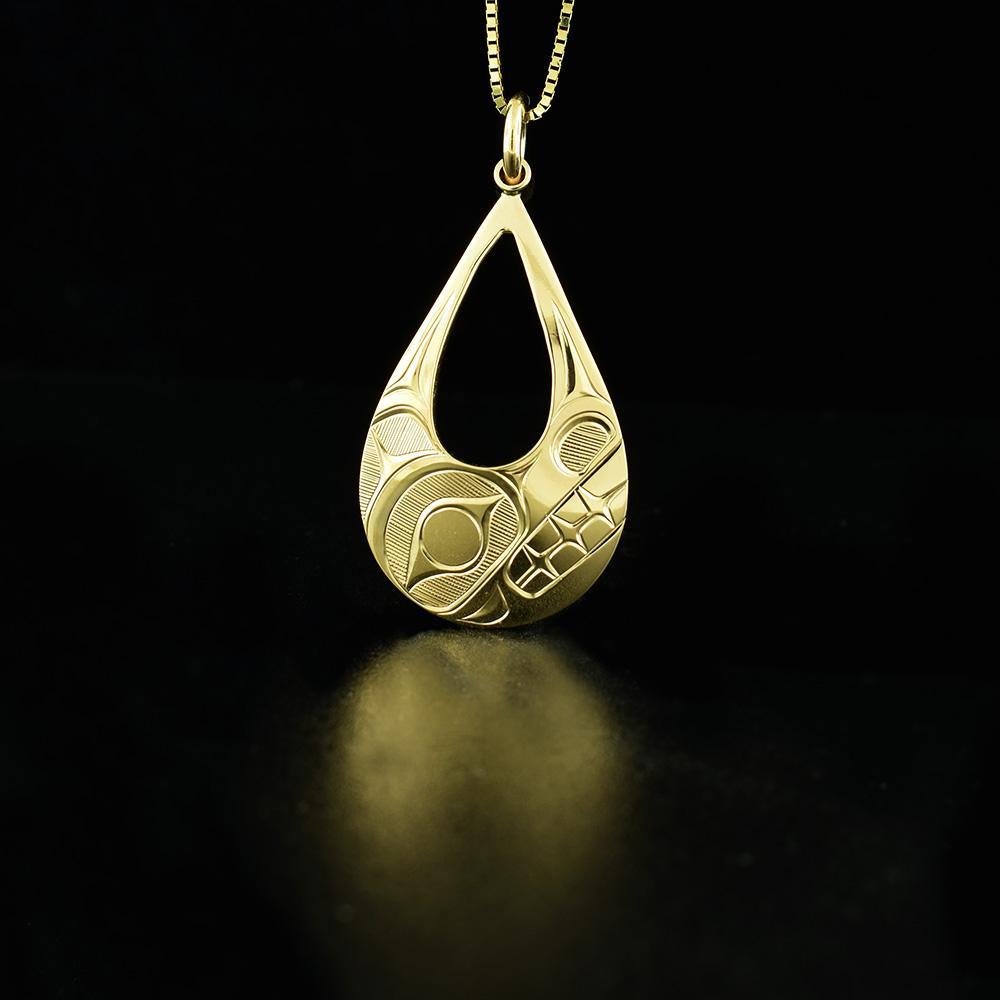 14K Gold Cut Out Teardrop Bear Pendant