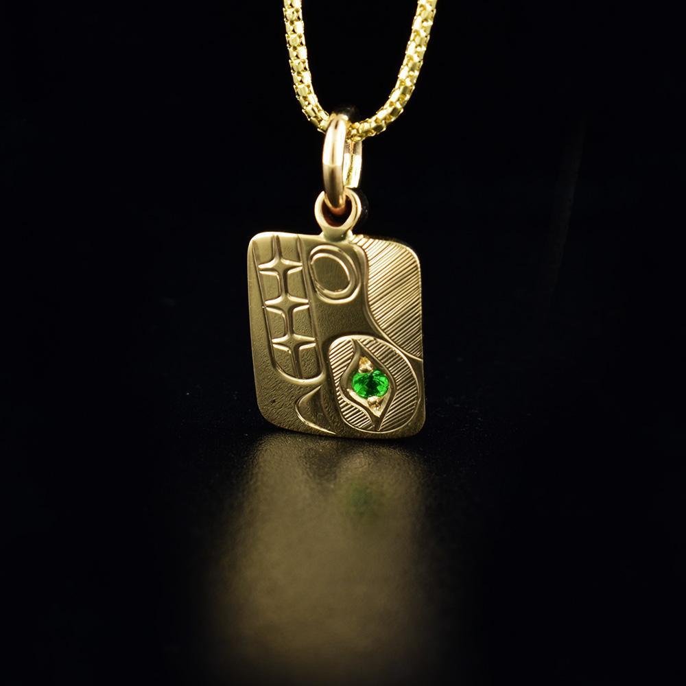 Gold Bear Pendant with Tsavorite Garnet