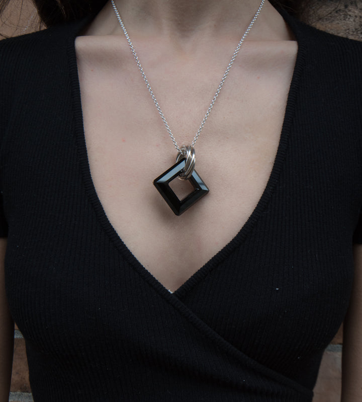 Large Wow Squared Jet Black Pendant - Artina's Jewellery