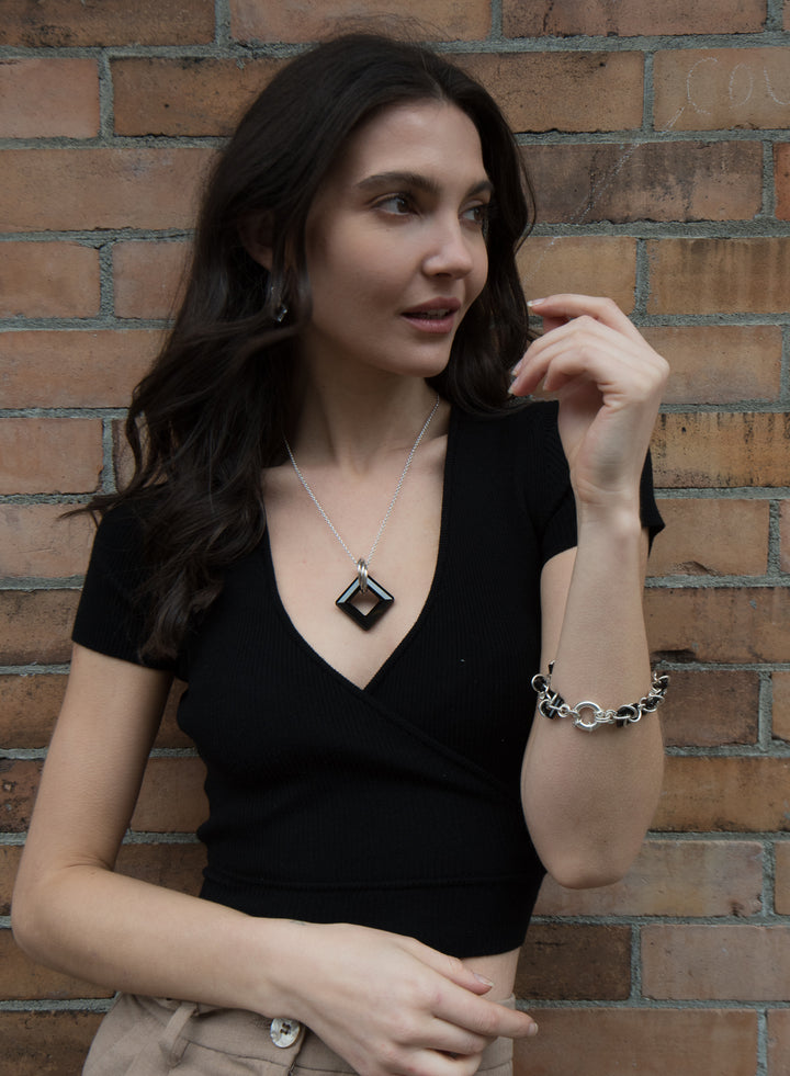 Large Wow Squared Jet Black Pendant - Artina's Jewellery