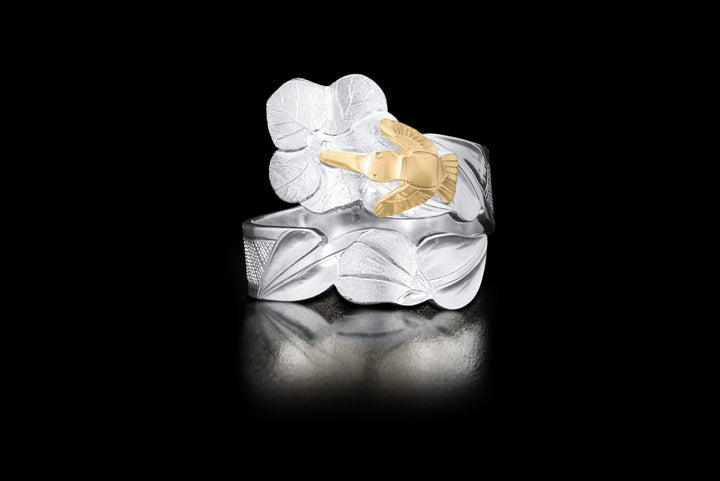 Sterling Silver and 14K Gold Hummingbird Hibiscus Wrap Ring