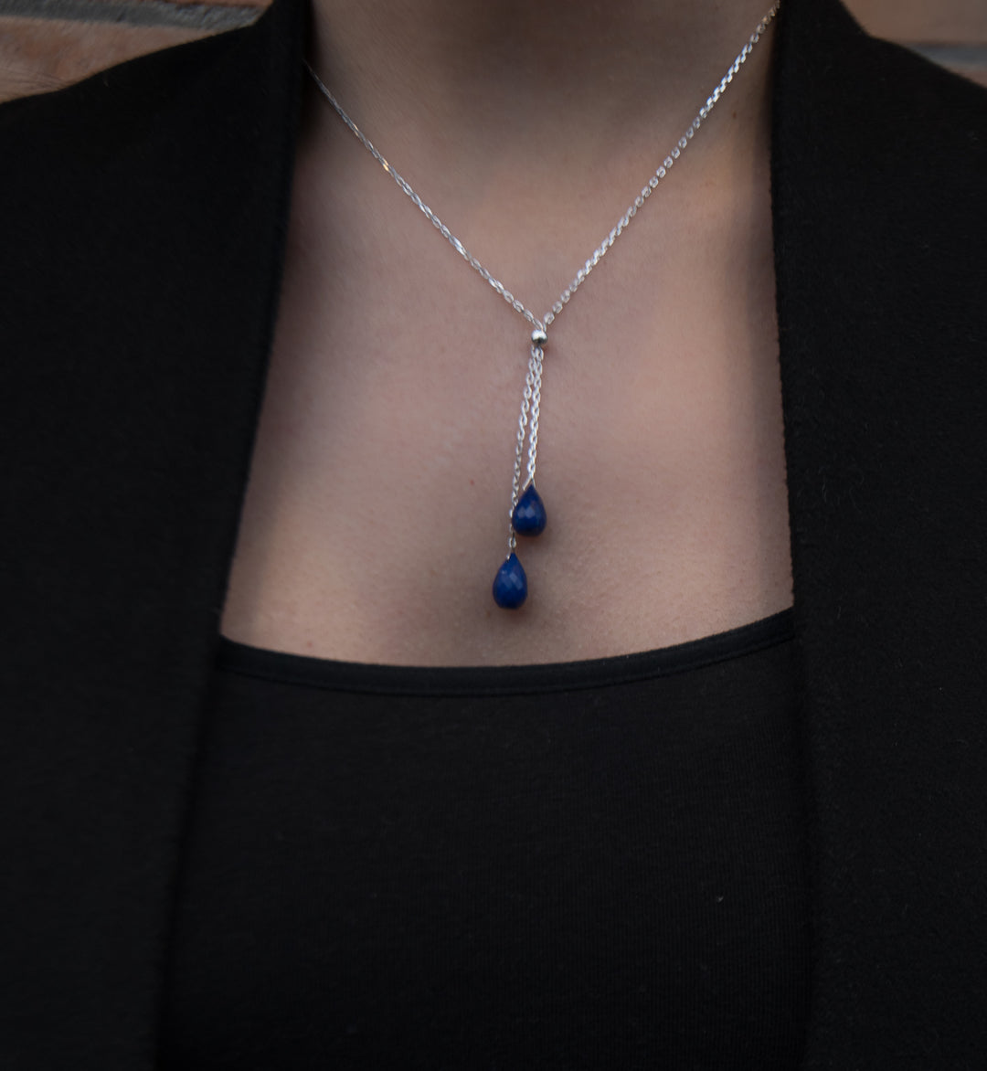 Lapis Lazuli Lantern Lariat Necklace - Artina's Jewellery
