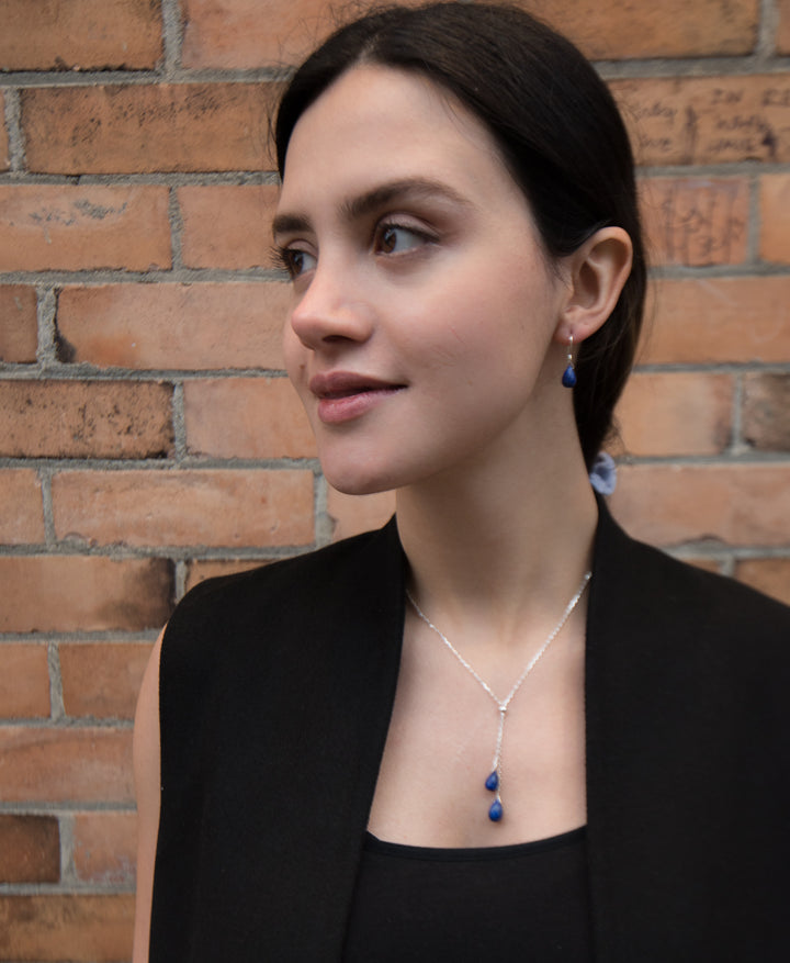 Lapis Lazuli Lantern Lariat Necklace - Artina's Jewellery