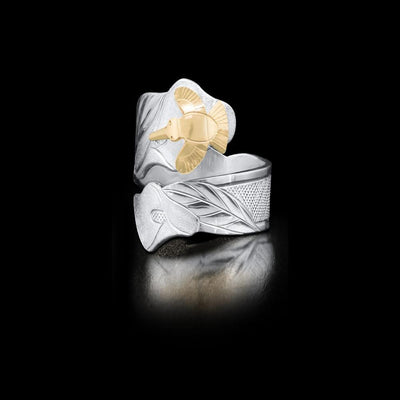 Sterling Silver and 14K Gold Hummingbird Calla Lily Wrap Ring