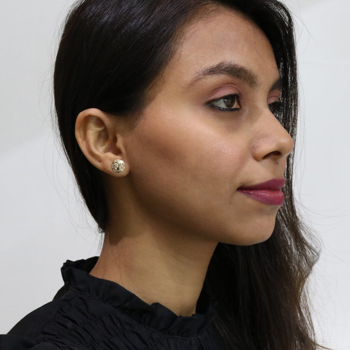 Round Hummingbird Gold Stud Earrings