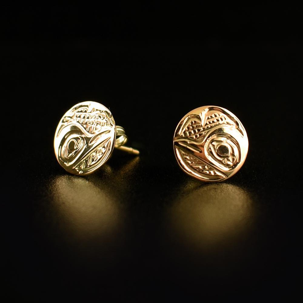 14K Gold Round Hummingbird Gold Stud Earrings