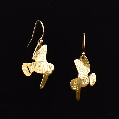 14K Gold Hummingbird in Flight Earrings