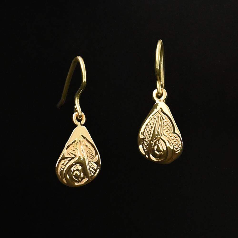 14K Gold Teardrop Hummingbird Earrings