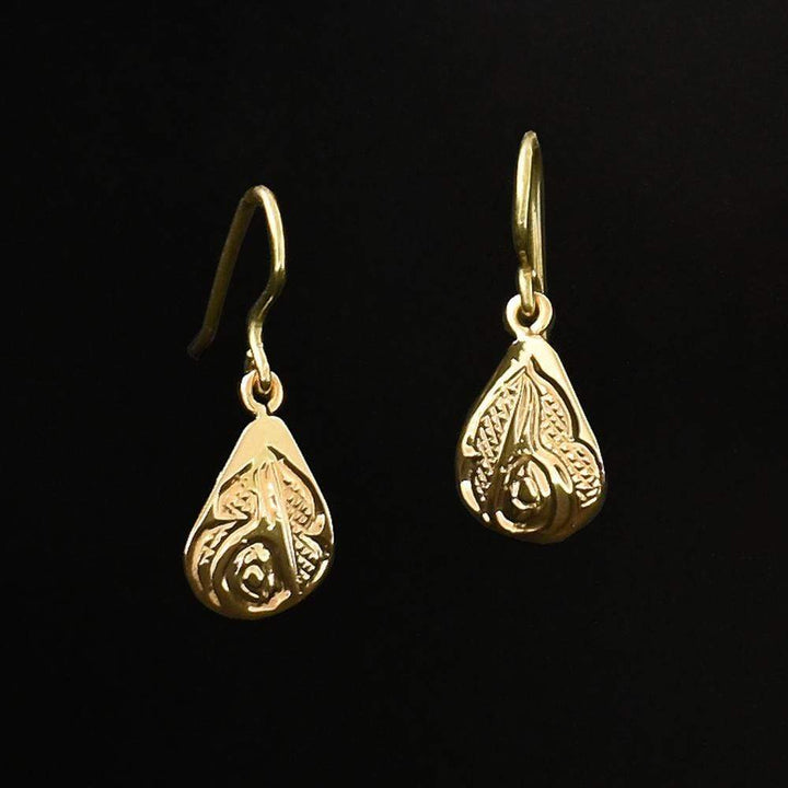 14K Gold Teardrop Hummingbird Earrings