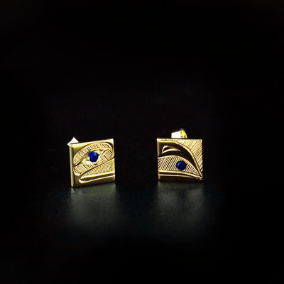 14K Gold Raven Studs with Sapphires
