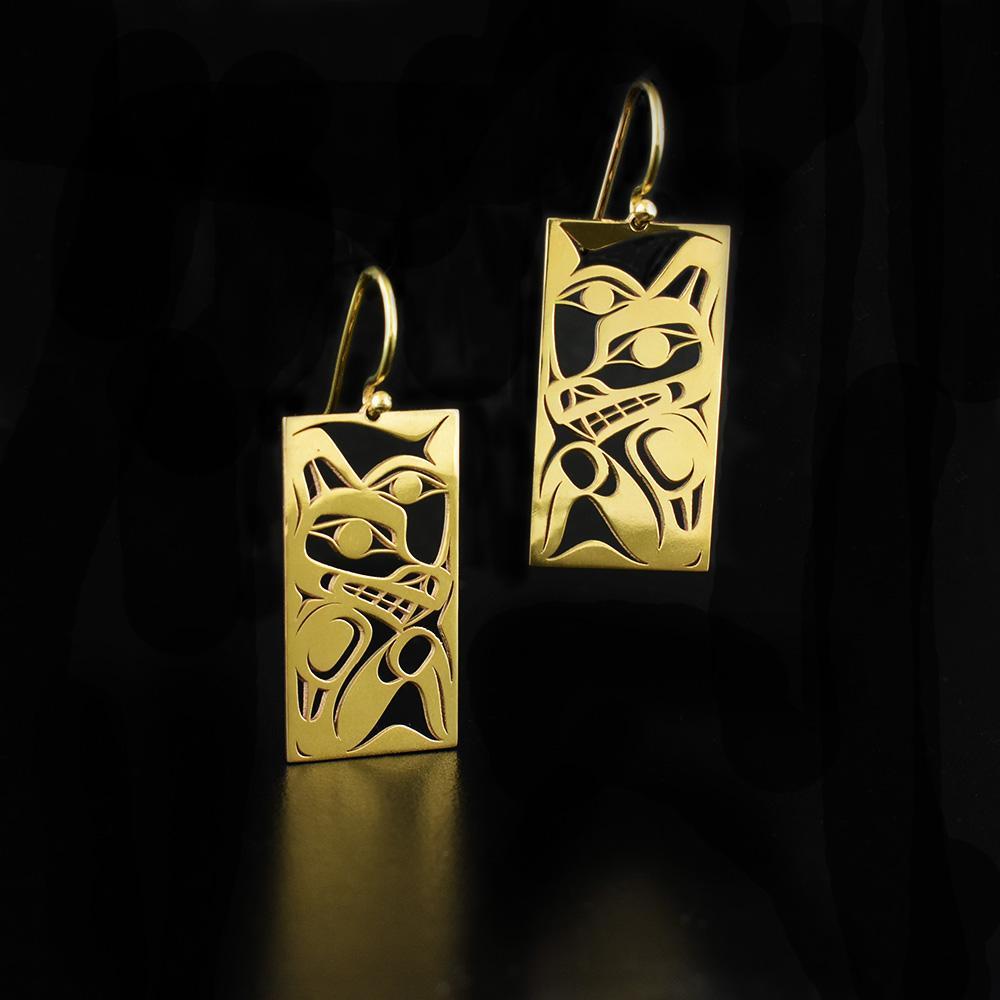 14K Wolf & Moon Earrings
