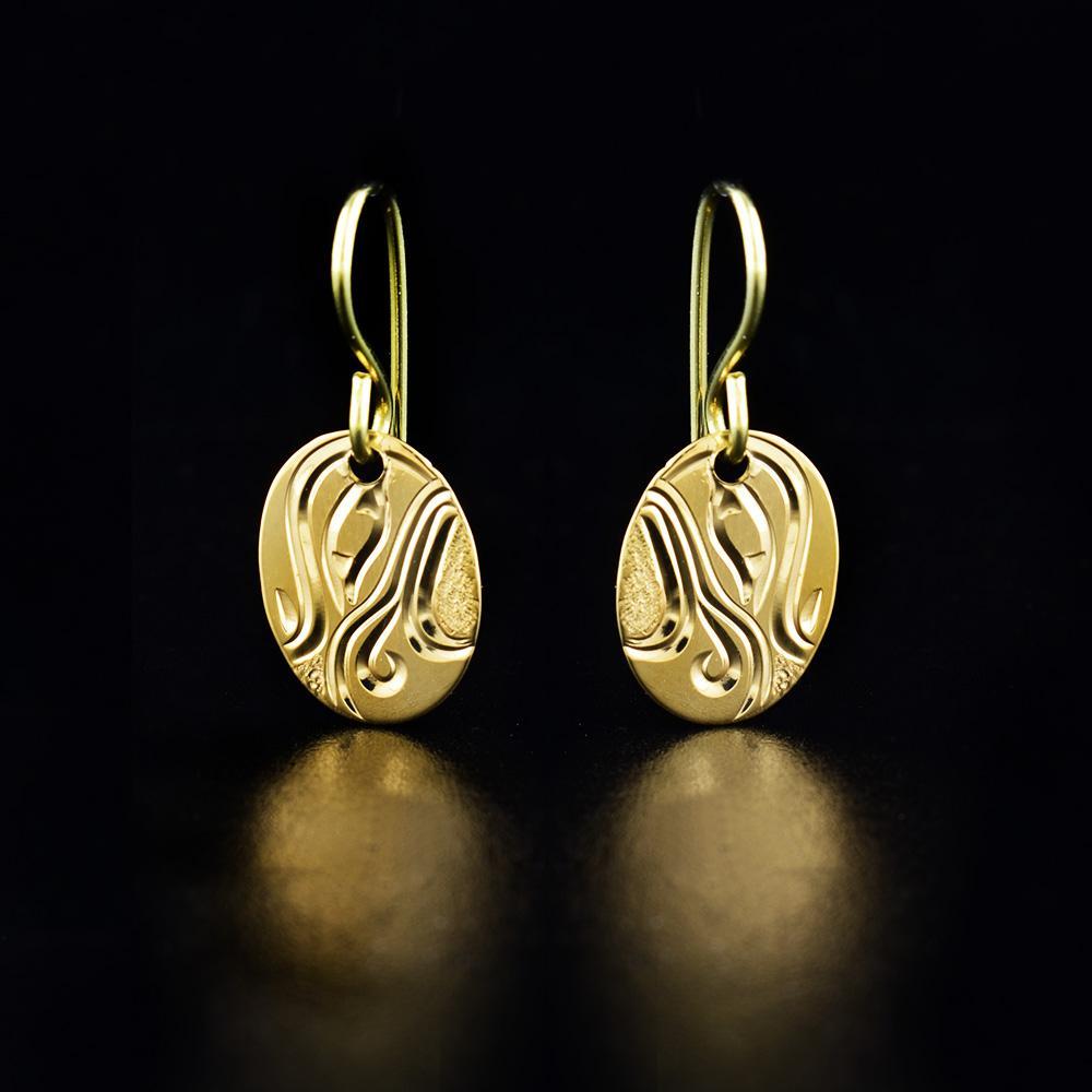 14K Gold Oval Thunderbird Earrings