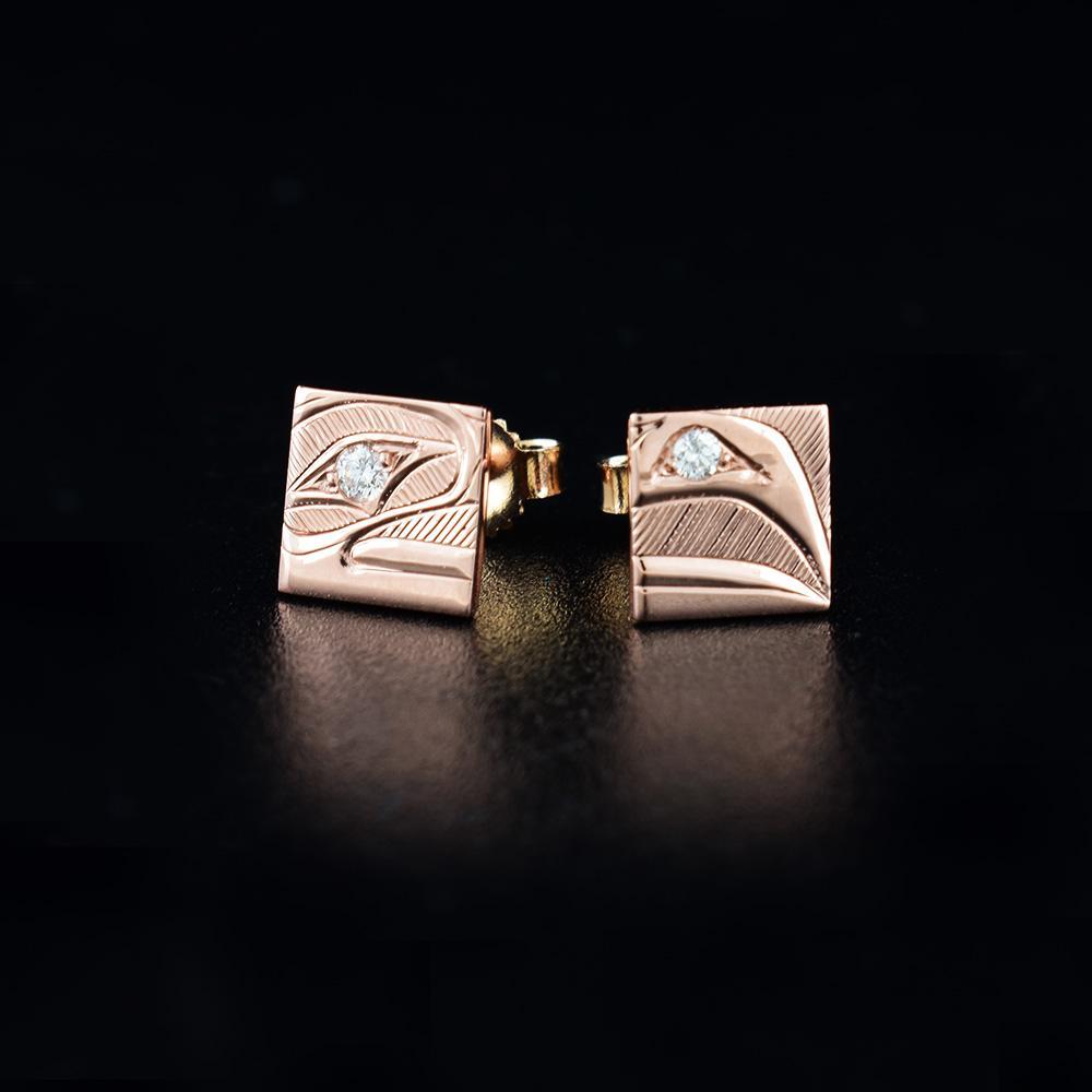 14k Rose Gold Raven Stud Earrings with Diamonds