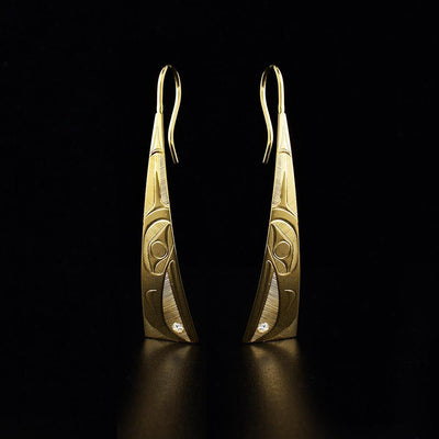 14K Gold Tapered Raven Earrings with Diamonds