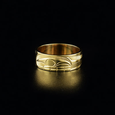 14K gold orca ring hand-carved by Haisla artist Hollie Bartlett.