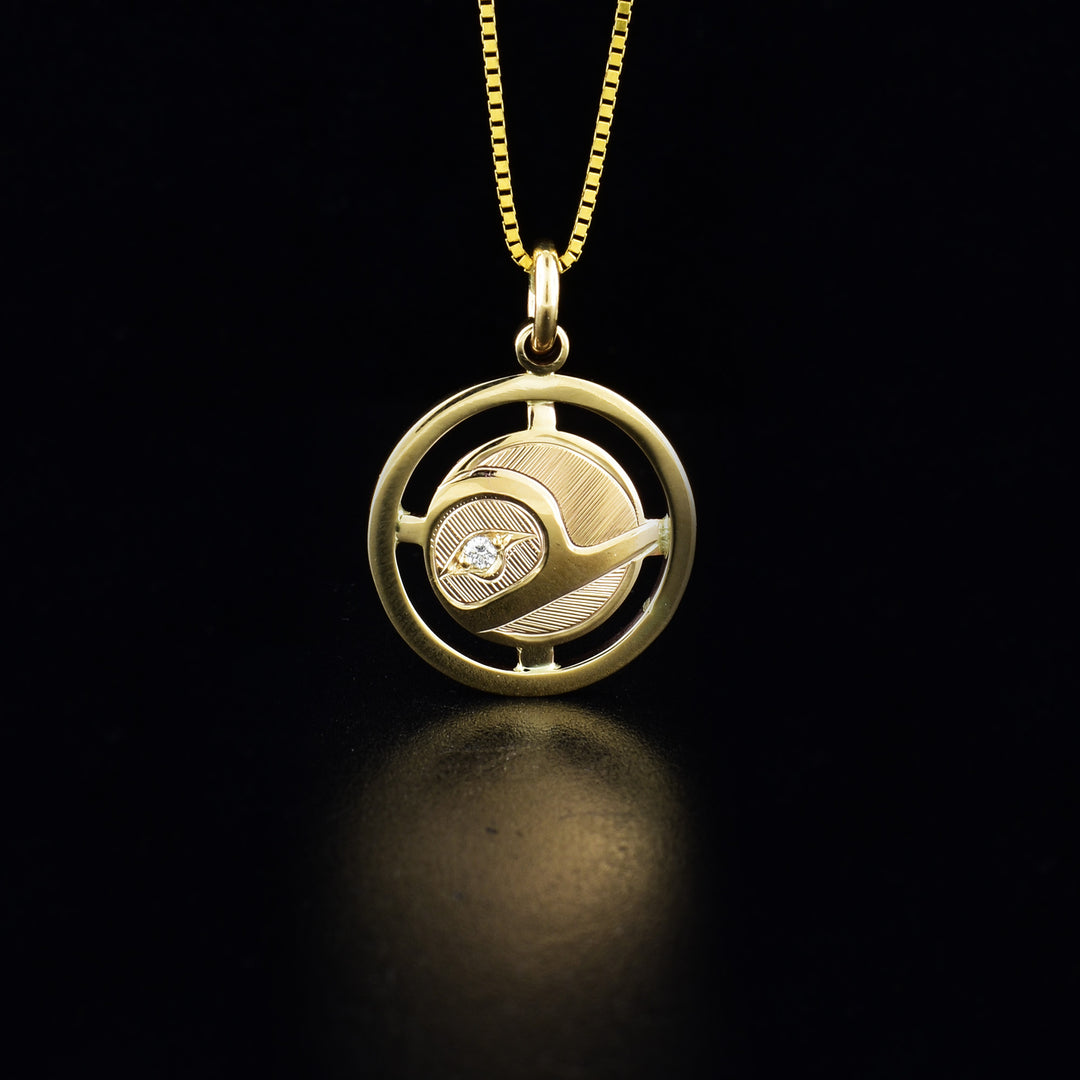 14K gold hummingbird rail pendant with diamond