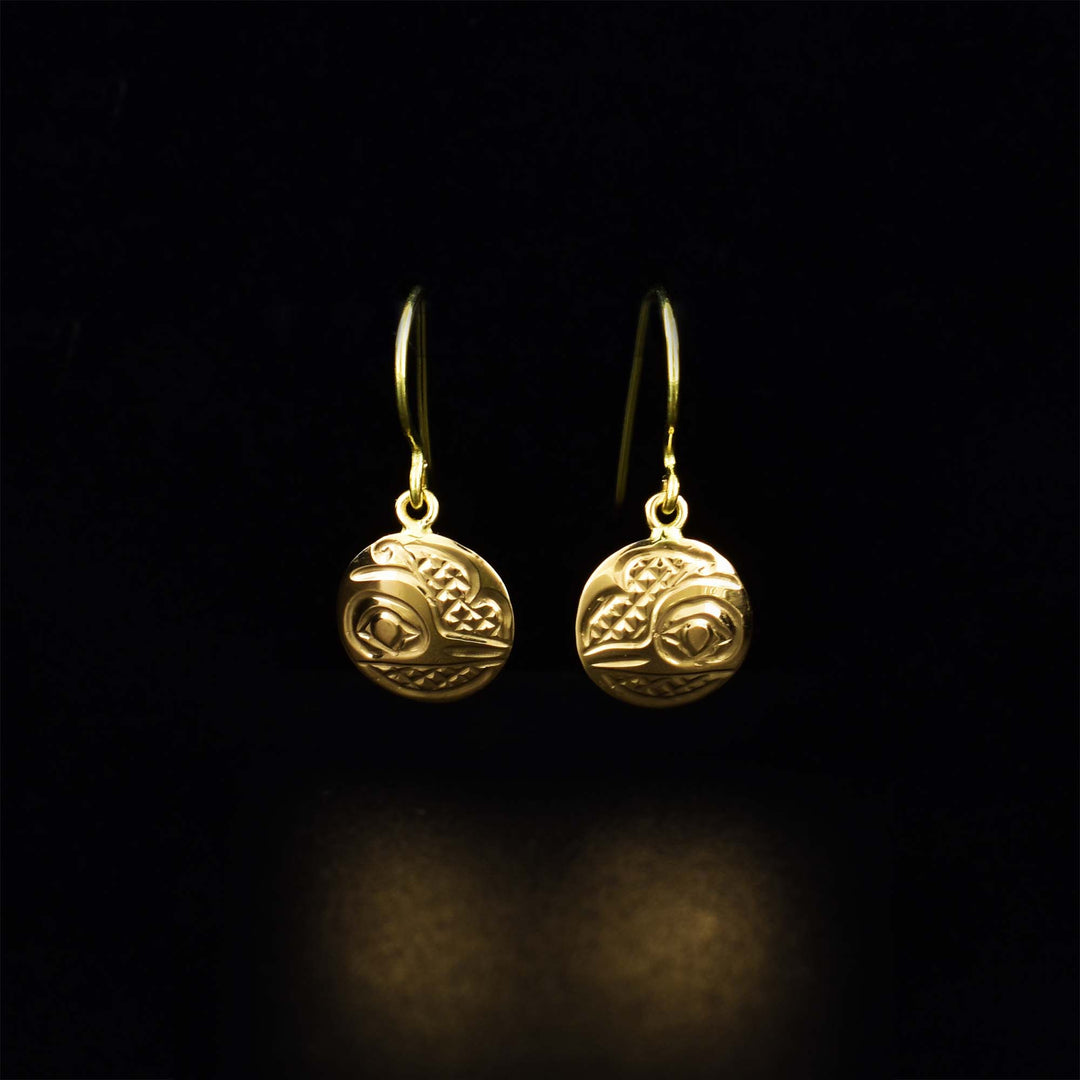 14K Gold Round Hummingbird Hook Earrings