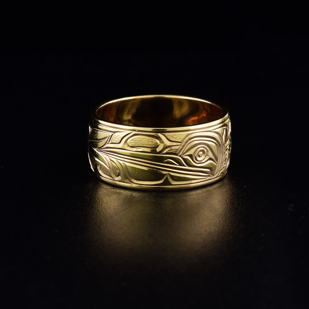 14K Gold 3/8" Hummingbird Ring