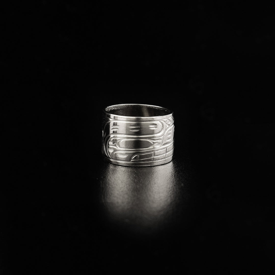 14K white gold bear spirit bead hand-carved