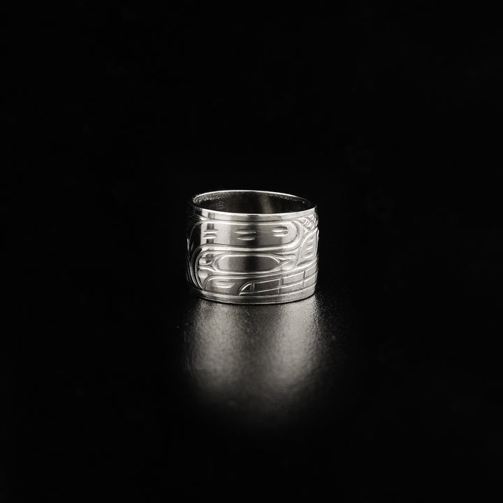 14K white gold bear spirit bead hand-carved