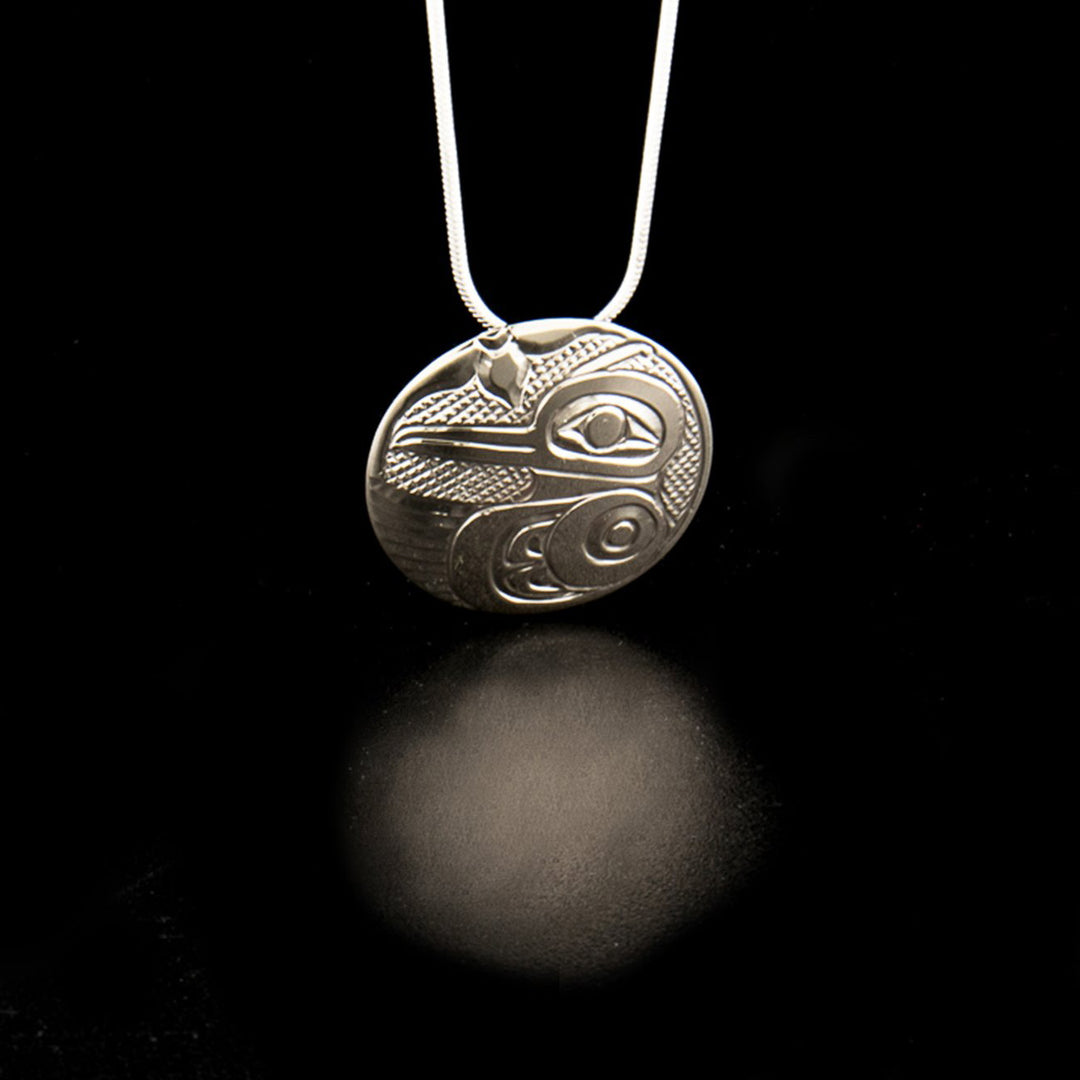 14K white gold hummingbird pendant hand-carved