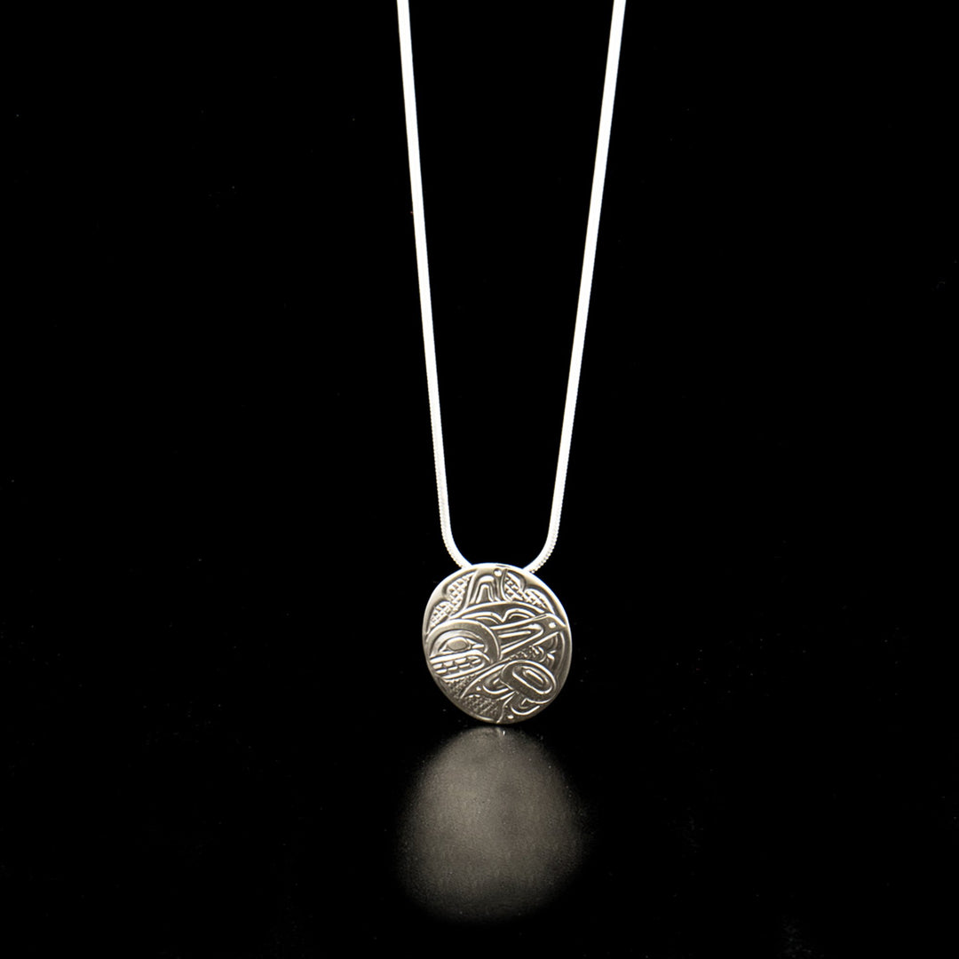 14K white gold oval orca pendant hand-carved