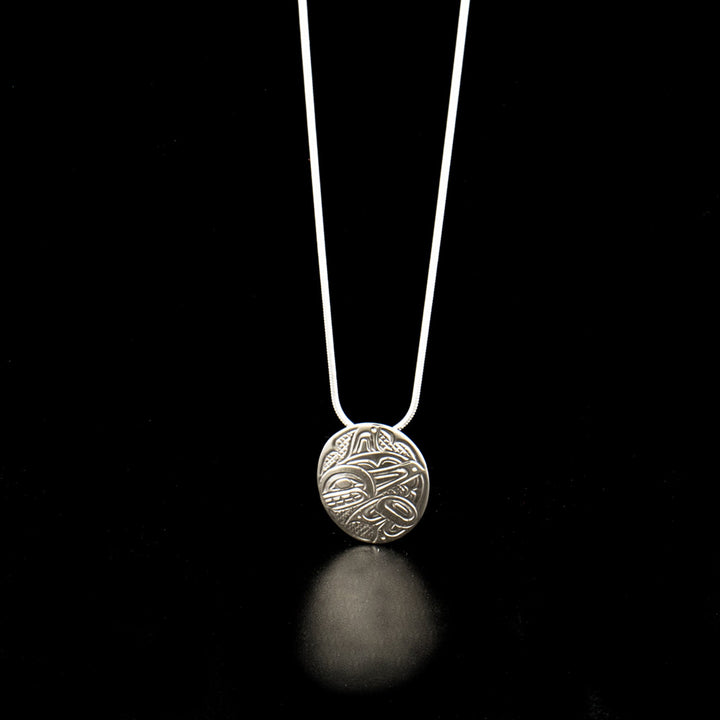 14K white gold oval orca pendant hand-carved