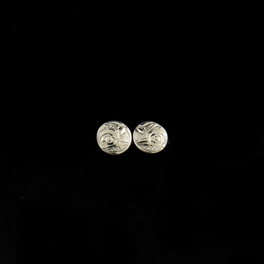 14K white gold round hummingbird stud earrings