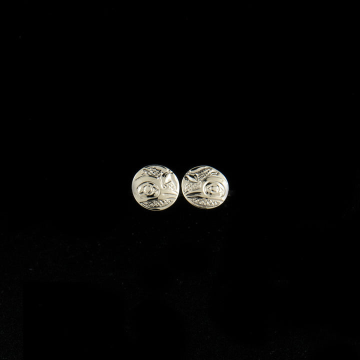 14K white gold round hummingbird stud earrings