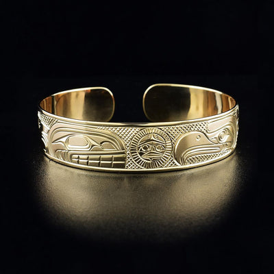 14K Gold Eagle, Sun and Orca Bracelet hand-carved